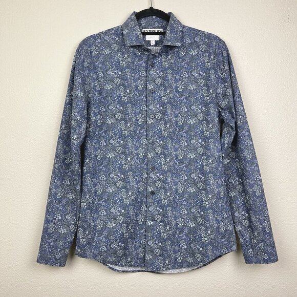 Express Men's Small Liberty Fabric Long Sleeve Collared Dress Shirt Blue Floral - Picture 1 of 14